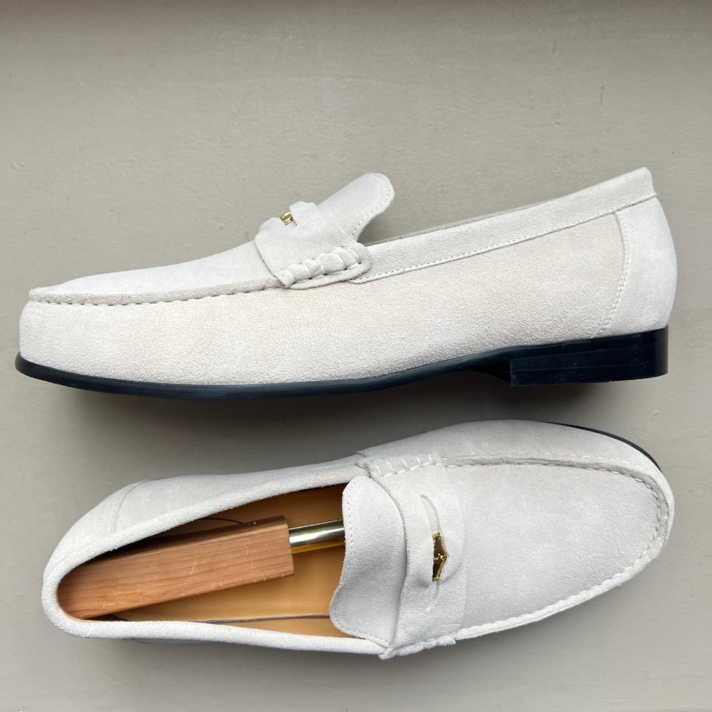 Journey‎ West Men's 13 Driving Penny Loafer Moccasins Cream Suede Gold Luxury